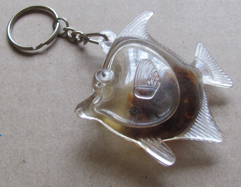 Fish Shaped Key Ring filled with Danish Amber Gemstone Chips