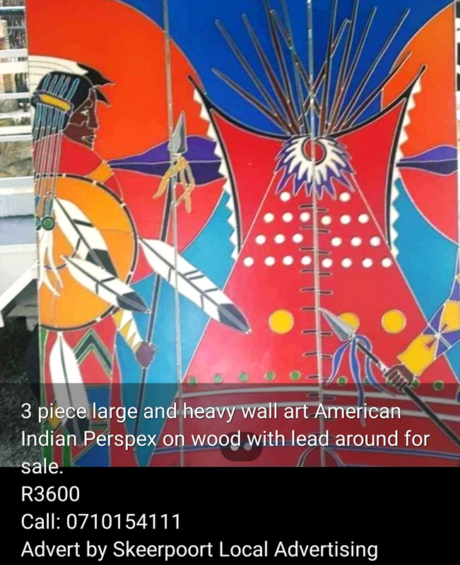 3 piece large and heavy wall art American Indian Perspex on wood with lead for sale.