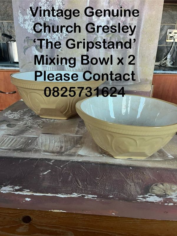 Mixing Bowls x 2- Vintage Genuine Church Gresely ‘The Gripstand’  -32cm &amp; 24cm - Excellent