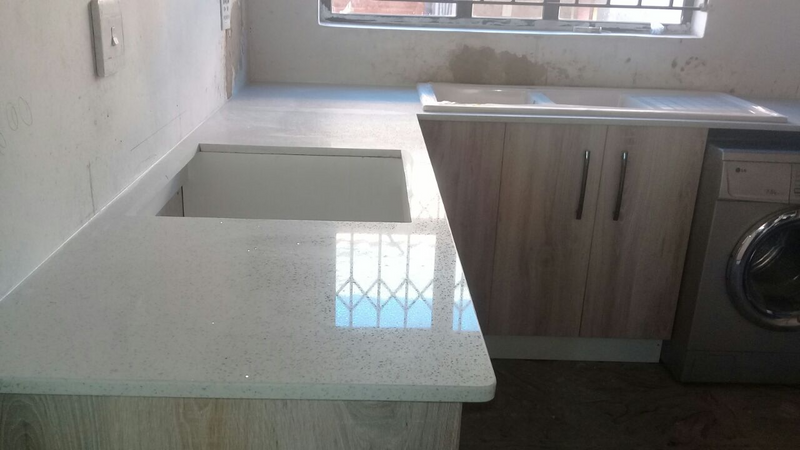 White Shimmer  20mm countertops-R 1895.00 per linear meter/ R 3158.00 per sqm installed