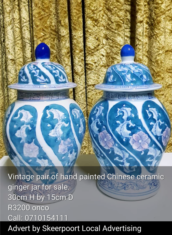 Vintage pair of hand painted Chinese ceramic ginger jars for sale