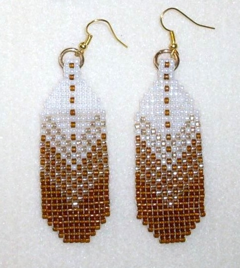 Beaded Handmade Native American Indian Design Golden Brown Earrings