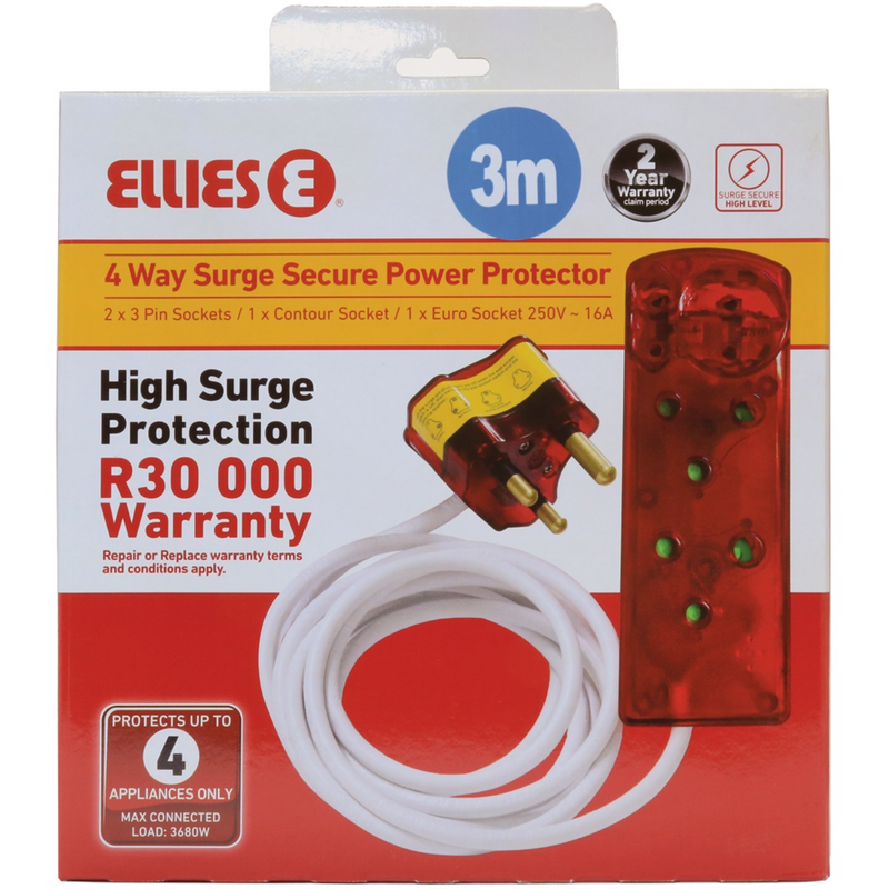 Ellies 4 Way Surge Secure Power Protector