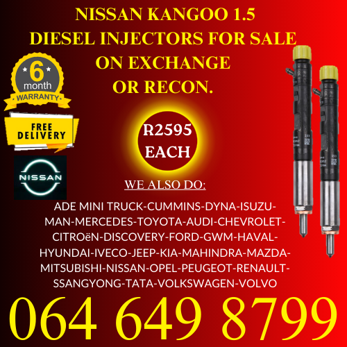 Nissan Kangoo diesel injectors for sale on exchange 6 months warranty.