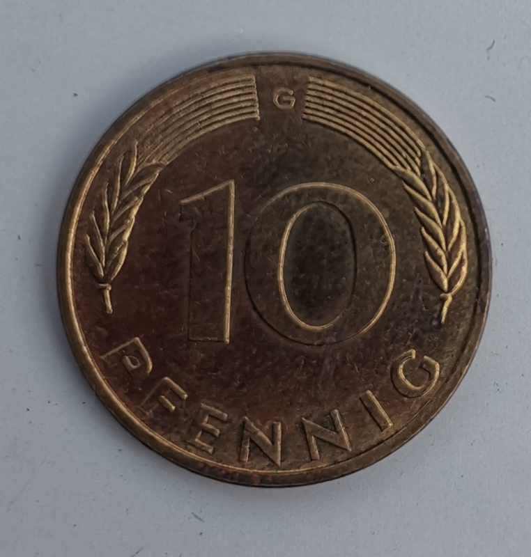 1990 German 10 Pfennig Bank deutscher Länder (G) (Germany, FRG) Coin For Sale.