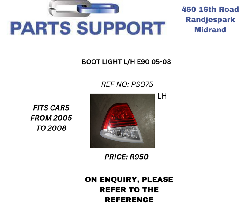 Boot Light L/H E90 2005-2008