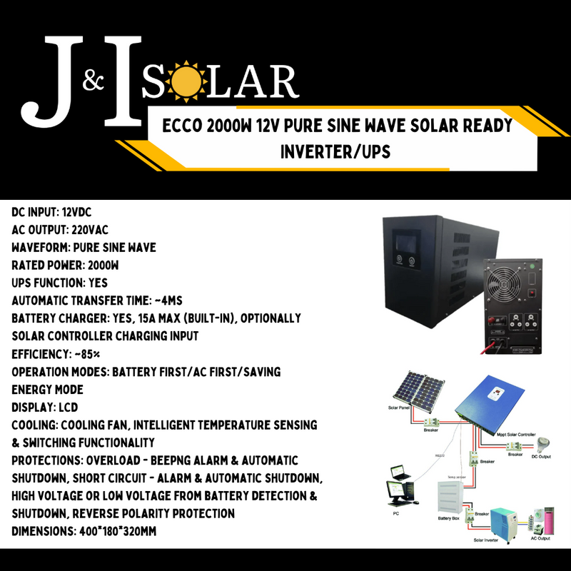NS2000   Ecco 2000W 12V Pure Sine Wave Solar Ready Inverter/UPS