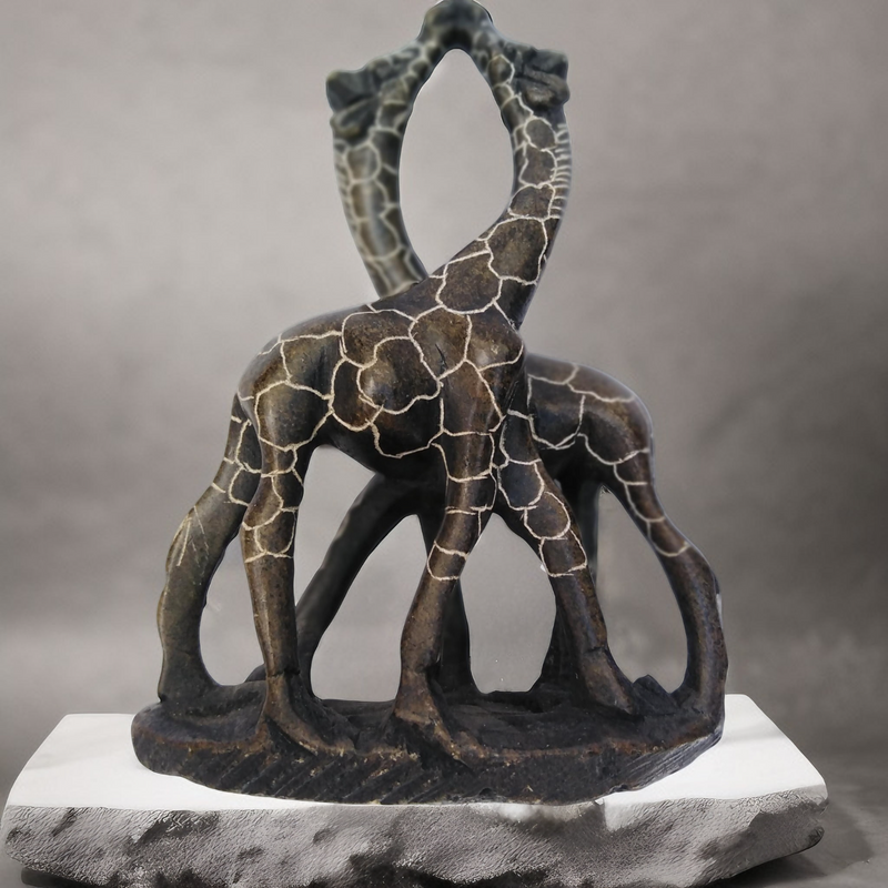 Handmade Stone Kissing Giraffes Sculpture