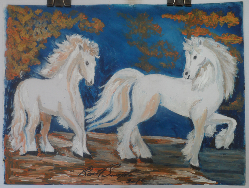 Two White Horses - Acrylic Painting - 2016