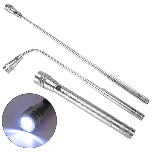 Multifunctional Magnetic Flexi-Telescopic Bendable Pick-Up-Tool LED Torches in Metallic Silver. NEW.
