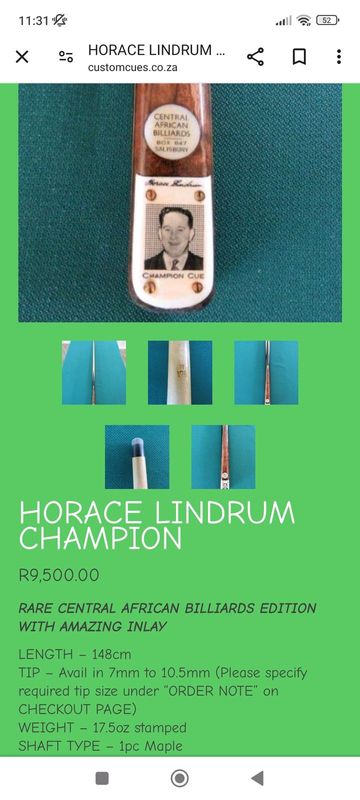 Horace Lindrum,limited edition pool Cue