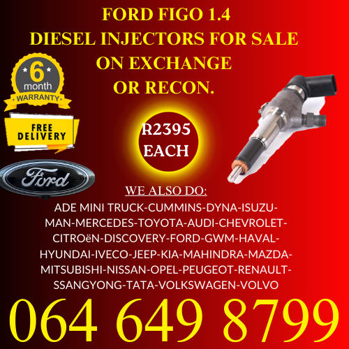 Ford Figo diesel injectors for sale on exchange 6 months warranty.
