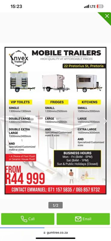 Free branding design: Contact f/price. Mobile coldrooms for sale. Vip toilets