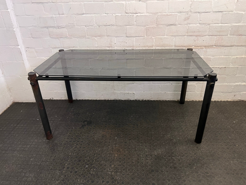 Large Glass Top Outdoor Table (Slightly Rusted)-