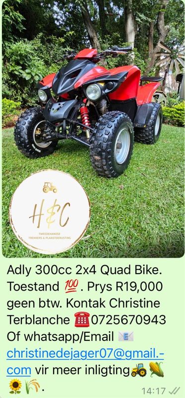 Adly 300cc 2x4 Quad Bike.