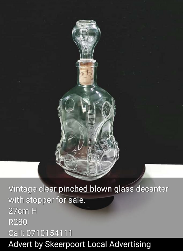 Vintage clear pinched blown glass decanter for sale