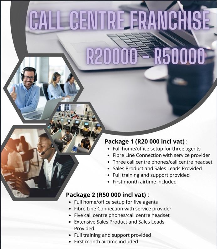 Call Centre Franchise for sale fully set up for only R20000 - R50000