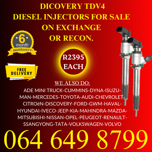 Discovery TDV4 diesel injectors for sale on exhange 6 months warranty.