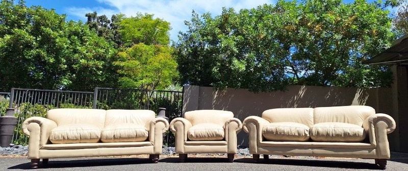 Coricraft genuine leather lounge suite 2 2 1 seater thick leather couches creamy beige