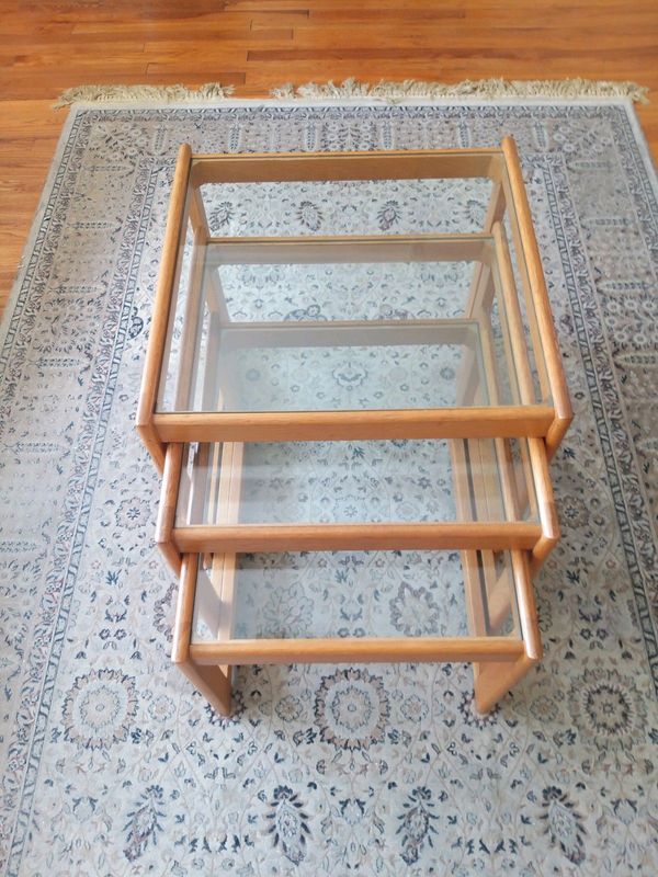 Glass topped 3 piece stacking/nesting side tables - reduced to R1000 cash