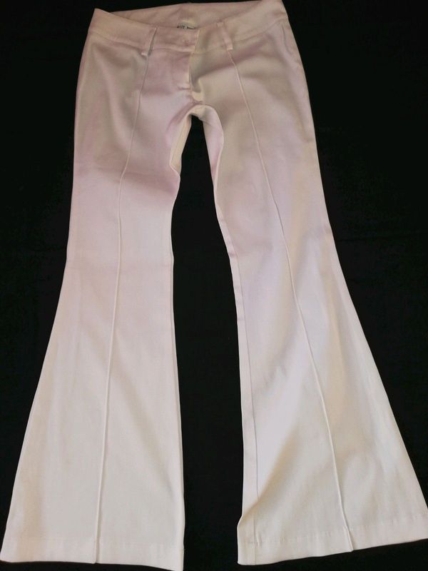 White Belly button pants