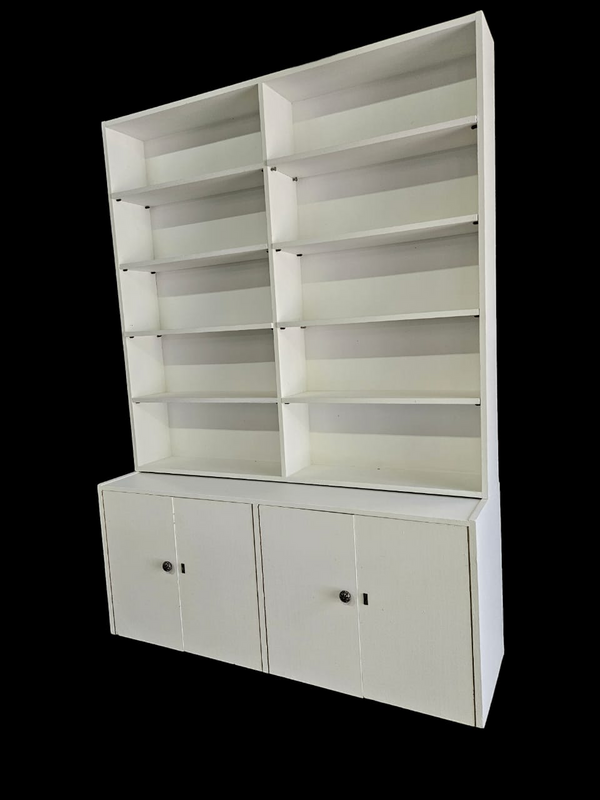 Very Large White bookshelf with cabinets