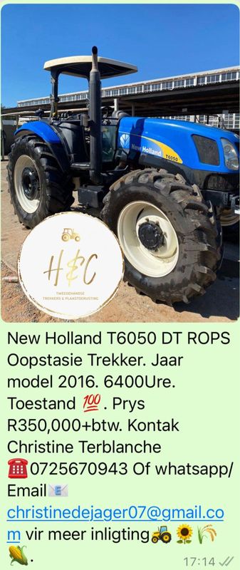 New Holland T6050 DT Rops Oopstasie Trekker.