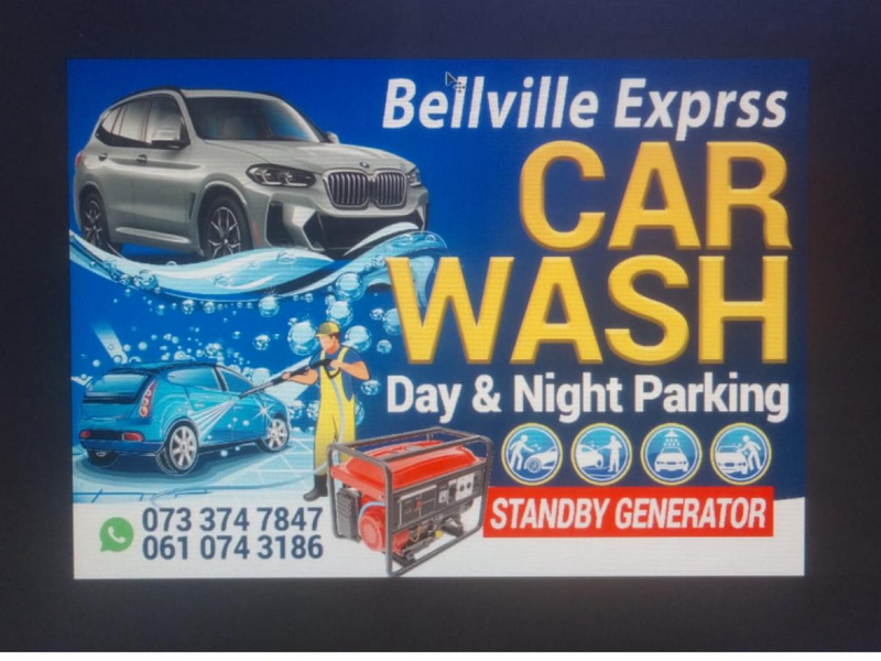 Carwash Day and Night secure parking with a standby generator.8 croos street bellville