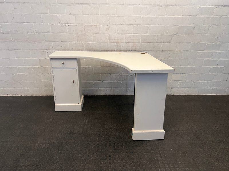 White One Drawer L-Shaped Desk- A48567