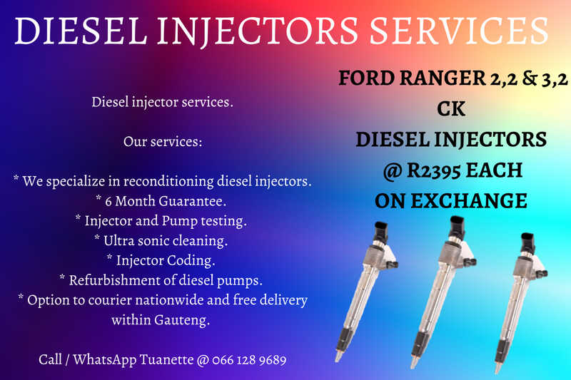 FORD RANGER 2,2, &amp; 3,2 CK DIESEL INJECTORS FOR SALE ON EXCHANGE OR TO RECON YOUR OWN