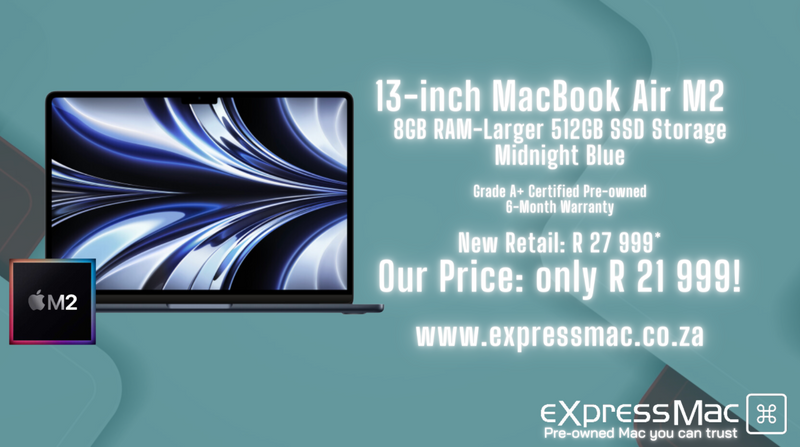 MacBook Air 13-inch M2-8GB RAM – Larger 500GB(2022)Midnight Blue, 6-Month Warranty. DBV