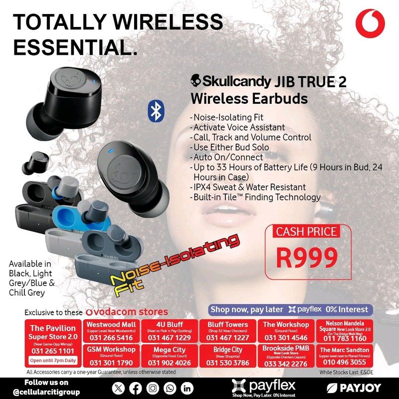 , skullcandy j i b t r u e 2 wireless earbuds