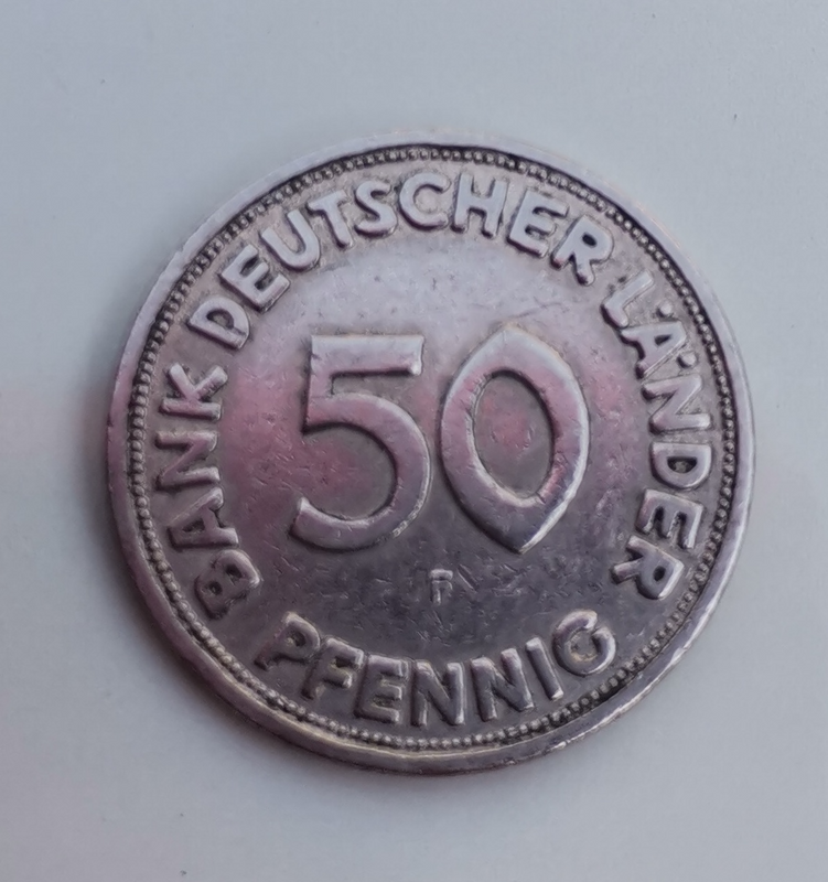 1949 German Bundesrepublik Deutschland 50 Pfennig (F) Coins For Sale