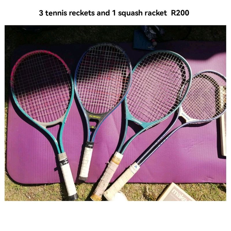 X3 Tennis rackets and 1 squash racket