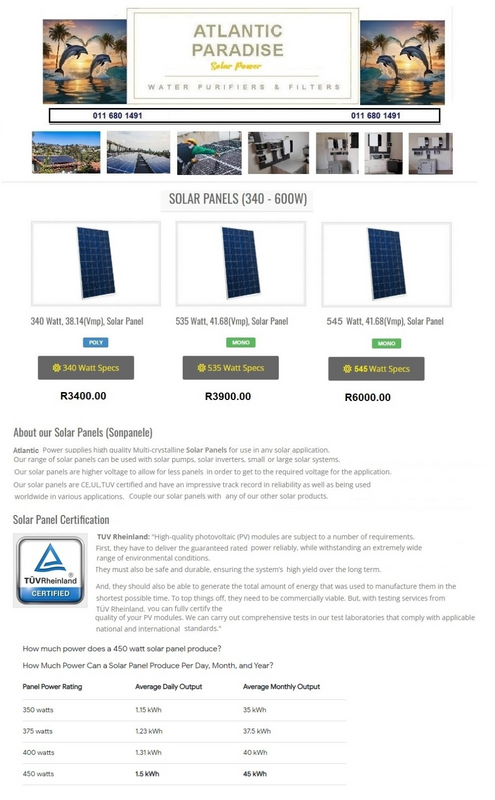 Atlantic Solar Panel Packages ( Home/ Office / Factories )
