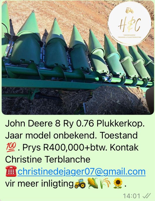 John Deere 8 Ry 0.76 Plukkerkop.