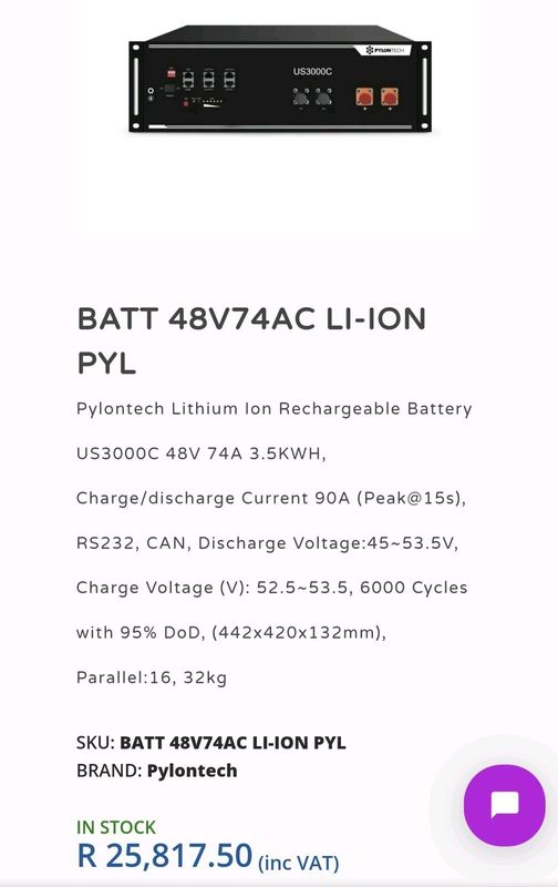 Pylontech US3000C 3.5kWh 48v Lithium-Ion Solar Battery