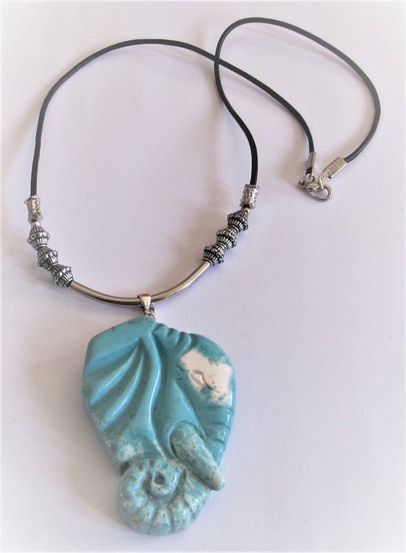 Hand Carved African Elephant Head Turquoise Gemstone Necklace