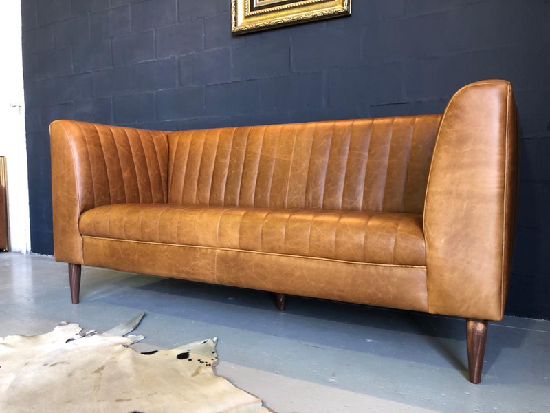 Newly manufactured 2m BESPOKE STYLE gameskin genuine leather two seater retro couch, BRAND NEW.
