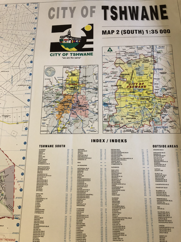 City of Tshwane Map 2 (South) scale 1:35 000 wall map