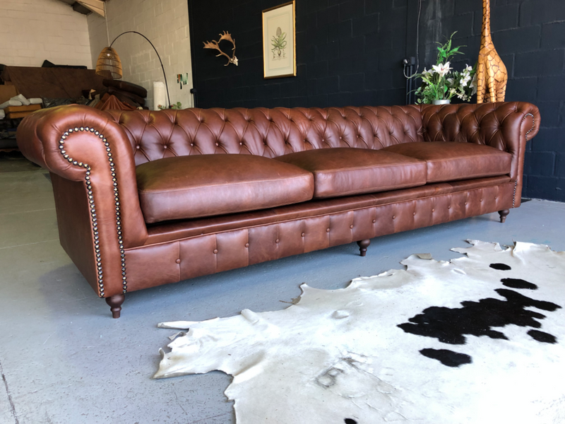 (ON PROMOTION) BRAND NEW &amp; MASSIVE 3m gameskin genuine leather TRADITIONAL CHESTERFIELD sofa.