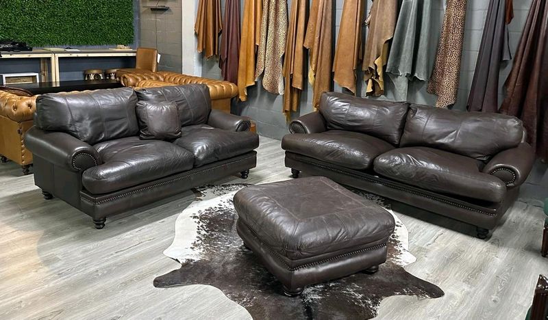 STUNNING CORICRAFT 3PC GENUINE LEATHER, LARGE FAMILY LOUNGE SUITE