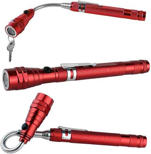 Multifunctional Magnetic Flexi-Telescopic Bendable Pick-Up-Tool LED Torches Metallic Red.  Brand NEW