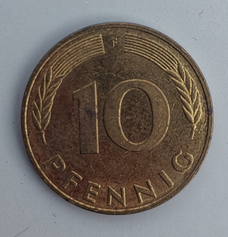 1990 German 10 Pfennig Bank deutscher Länder (F) (Germany, FRG) Coin For Sale.