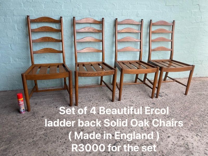Set of 4 Ecol Solid Oak Ladder Back Chairs