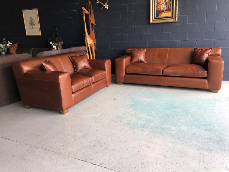 (ON PROMOTION) Brand new 2pc genuine leather KARIBA STYLE lounge suite. (2 &amp; 3 SEATER SOFAS)