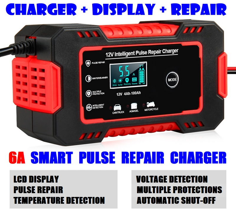 Automatic Battery Chargers 12V 6A Smart Pulse Repair LCD Battery Chargers for Automobiles. Brand NEW