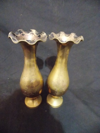 Set of Two Antique Brass Vases