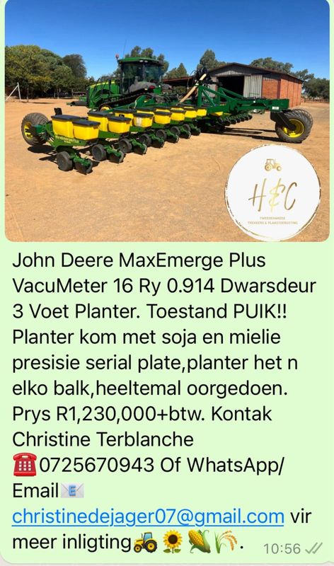 John Deere MaxEmerge Plus VacuMeter 16 Ry 0.914 Dwarsdeur 3 Voet Planter.