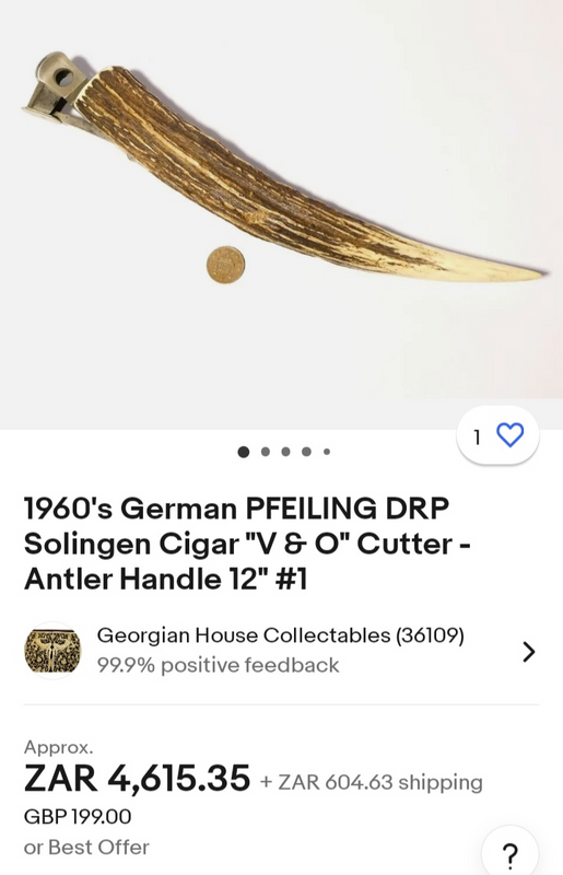 1960 German PFEIRING DRP Solinger Cigar cutter antlers handle